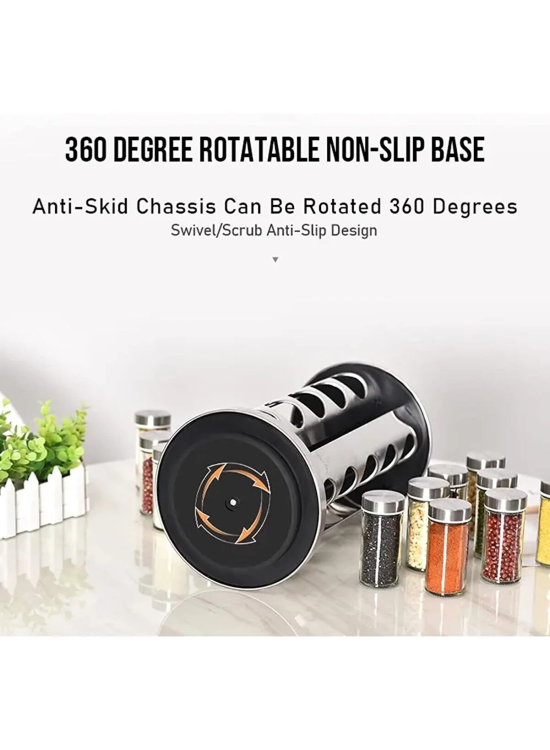 360 DÖNEBİLEN TEZGAH ÜSTÜ PASLANMAZ STANTLI CAM BAHARAT SETİ-20 Lİ BAHARATLIK-20'Lİ GOLD YUVARLAK