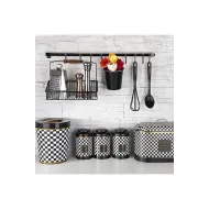 Duvar Rayı Askılık Siyah Askı Mutfak Askısı Sepetli Askılık , Siyah Retro Sepet Ve Askılık VİP.SEPET